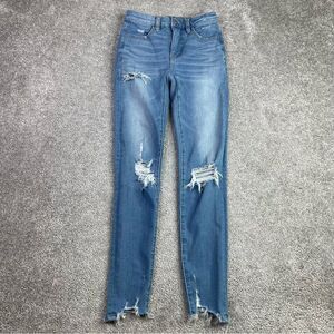 American Eagle Jegging Women's 00/24 Blue Skinny Medium Wash Distressed Ripped